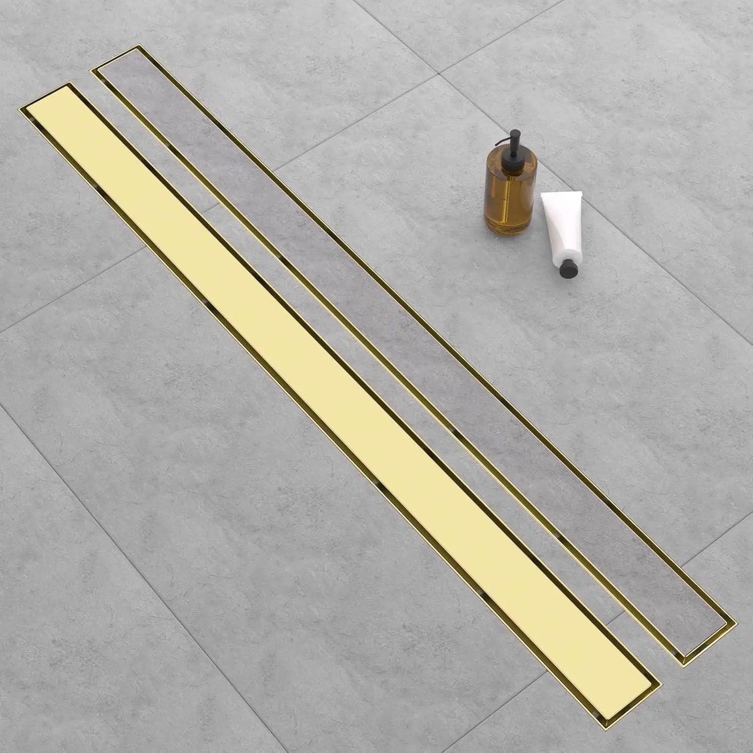 60 Inch Linear Shower Drain with Adjustable Feet, Hair Catcher and Tile Insert Panels