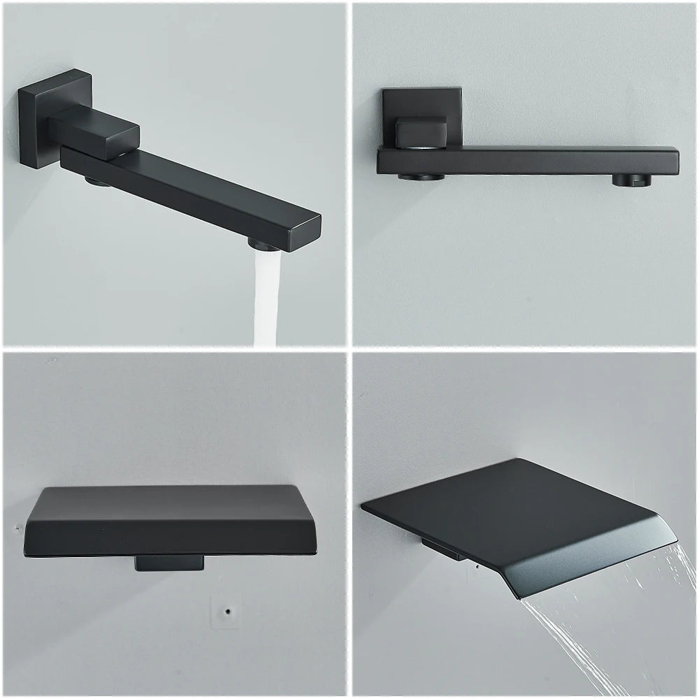 Concealed Rain and Waterfall Shower System with Tub Spout