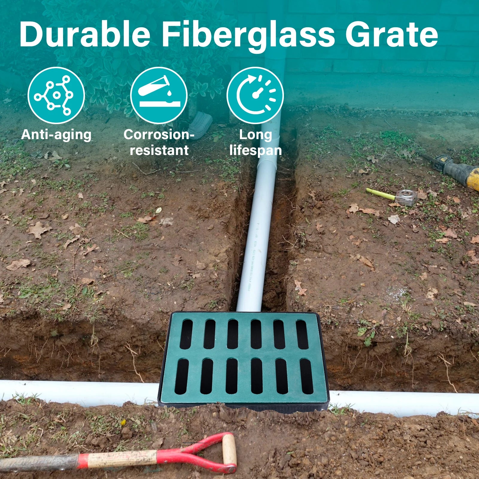 Catch Basin Drain 16.5x16.5x24 Inch with Grate and Debris Basket for Yard, Patio and Driveway
