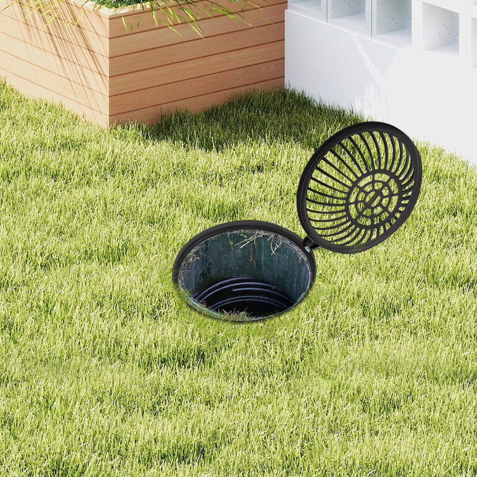 Round Dome Drainage Grate with Frame, Overflow Relief Gully for Garden, Yard and Lawn
