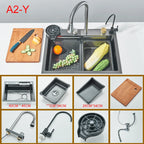 Waterfall Kitchen Sink with Digital Display, Stainless Steel