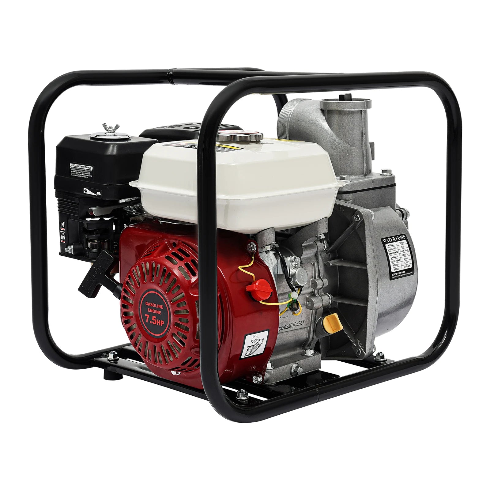 7.5 HP 4-Stroke Gasoline Water Transfer Pump, 1.18 In Suction for Farm Irrigation and Drainage