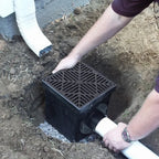 12 Inch Square Catch Basin Drain Kit with Two Openings, Adapters, Outlet Plug and Plastic Grate for Lawn