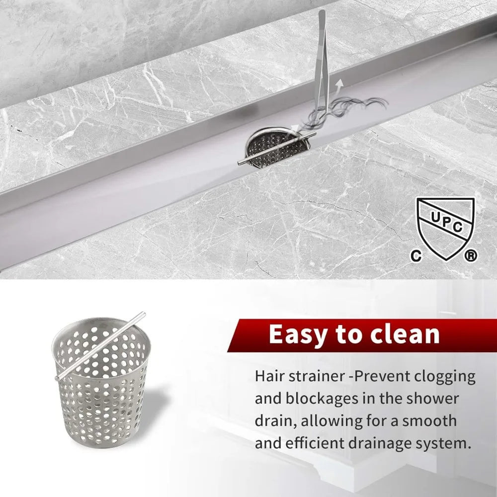 24 Inch Linear Shower Drain, Brushed Stainless Steel V-Shape Floor Drain, cUPC Certified