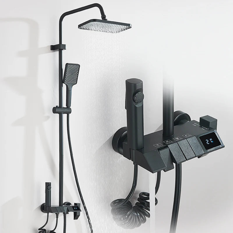 4-Function Piano-Key Rainfall Shower System with Digital Display