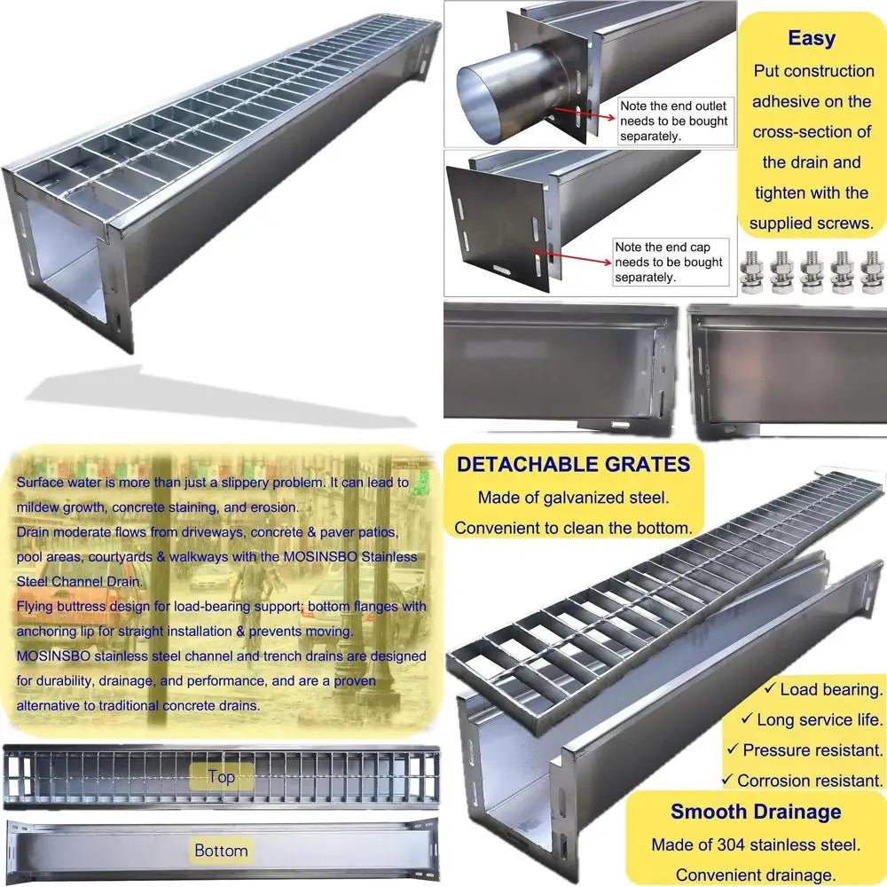 304 Stainless Steel Trench Drain 39.4x5.9x5.5 Inch, B125 Rated with Galvanized Grate for Driveway
