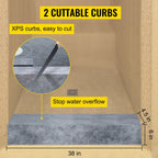 Adjustable Watertight Shower Curb 38x60 in with PVC Flange and Steel Drain Cover