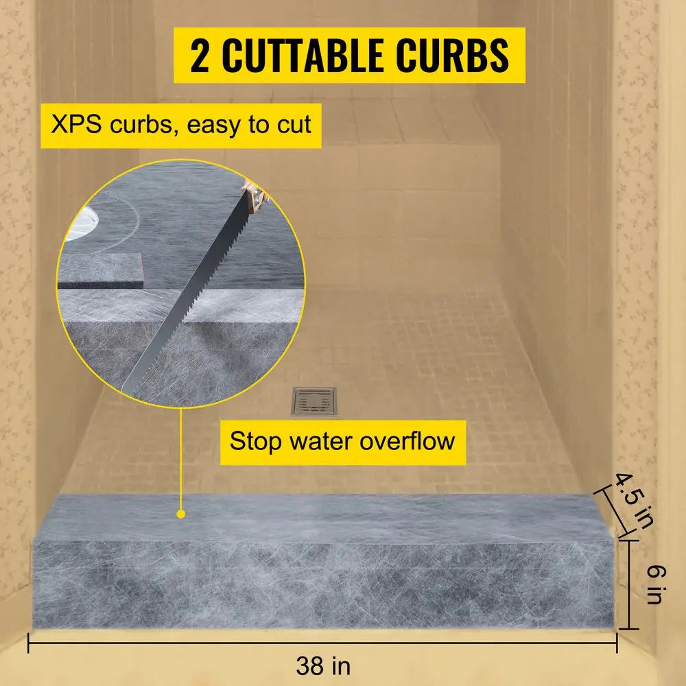 Adjustable Watertight Shower Curb 38x60 in with PVC Flange and Steel Drain Cover