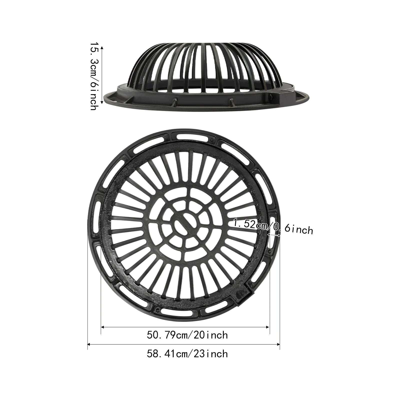 Round Dome Drainage Grate with Frame, Overflow Relief Gully for Garden, Yard and Lawn