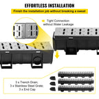 HDPE Trench Drain System 3x39 Inch with Metal Grate, 5.9x5.1 In Channel for Garage and Driveway