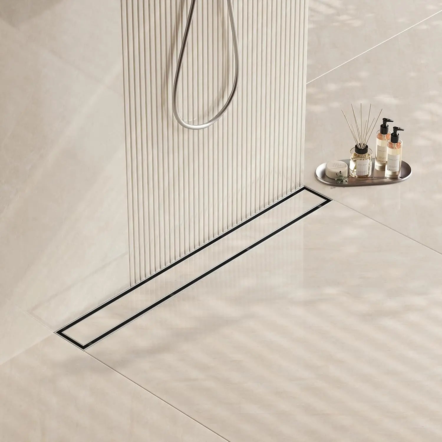 24 Inch Linear Shower Drain, Brushed Stainless Steel with Reversible Cover