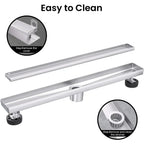 12 Inch Linear Shower Drain with Reversible Flat and Tile Insert Cover, Stainless Steel