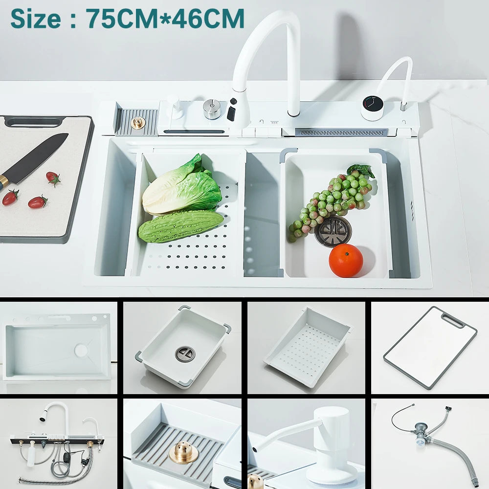 Waterfall Kitchen Sink with Digital Display, Stainless Steel