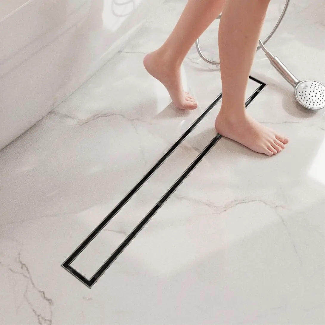24 Inch Linear Shower Drain, Brushed Stainless Steel with Reversible Cover