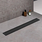 36 Inch Linear Shower Drain, Matte Black Side Outlet with Tile Insert and Hair Strainer