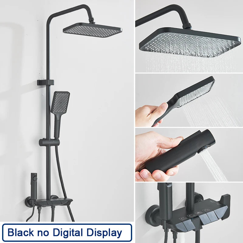 4-Function Piano-Key Rainfall Shower System with Digital Display