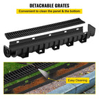 HDPE Trench Drain System 6x39 Inch with 6 End Caps, Black for Driveway and Garden