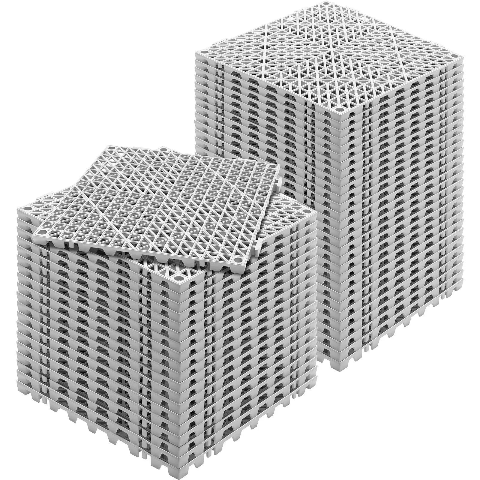Interlocking Drainage Floor Tiles 12x12 Inch, Soft PVC Non-Slip Gray, 50-Piece Set