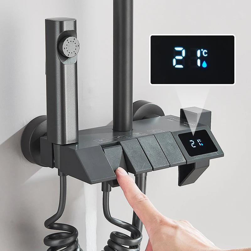 4-Function Piano-Key Rainfall Shower System with Digital Display