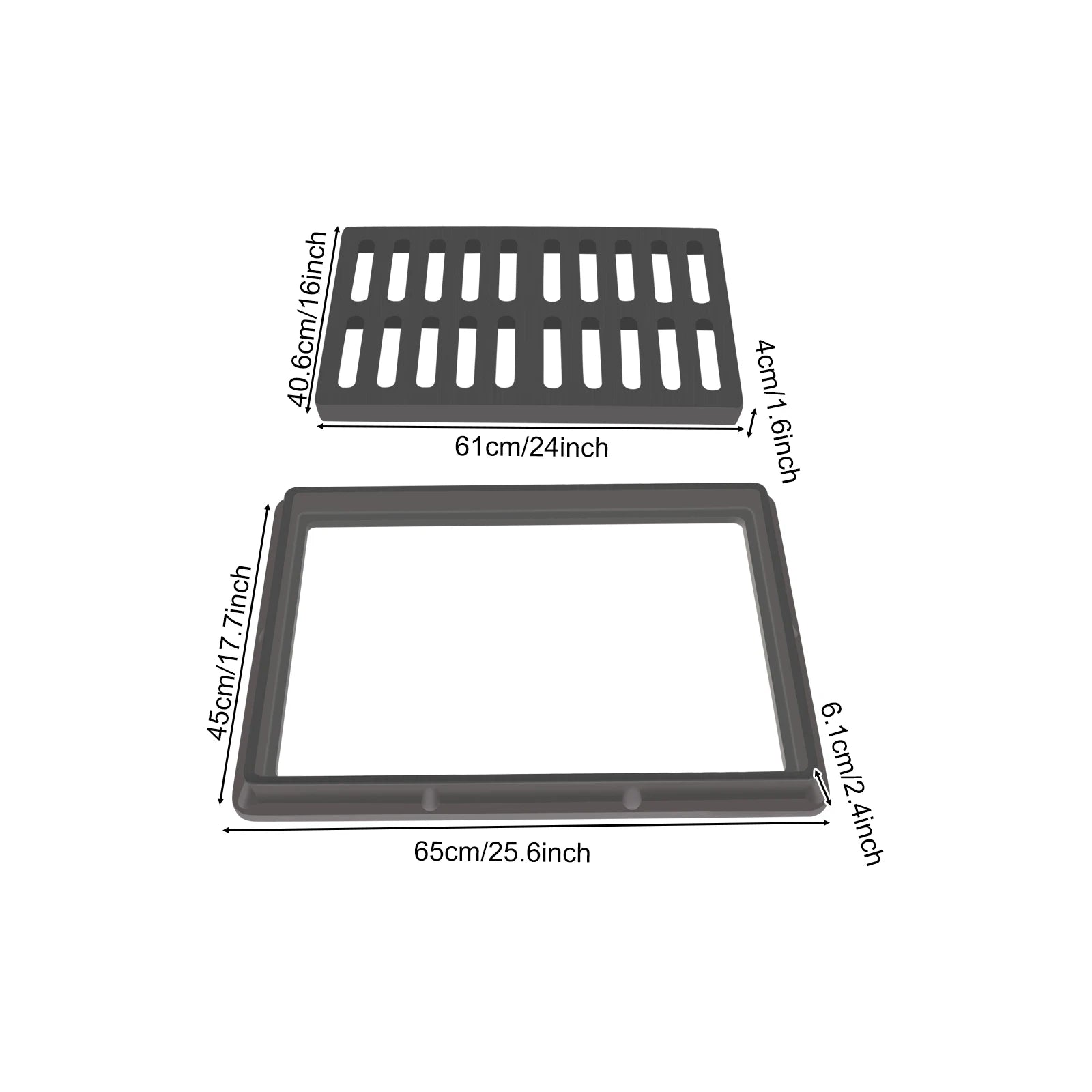 24x16 Inch Outdoor Trench Drain Grate Cover with Frame, 500 Lb Load Rating