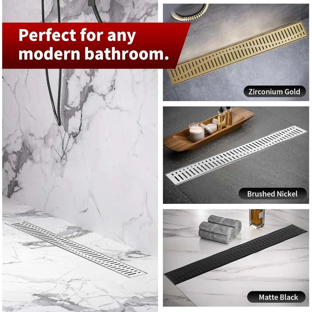 24 Inch Linear Shower Drain, Brushed Stainless Steel V-Shape Floor Drain, cUPC Certified