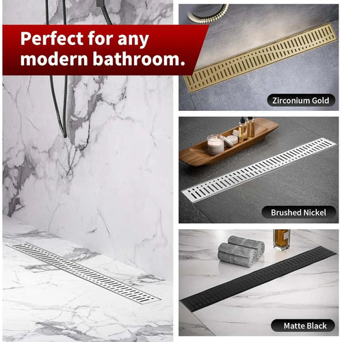 24 Inch Linear Shower Drain, Brushed Stainless Steel V-Shape Floor Drain, cUPC Certified
