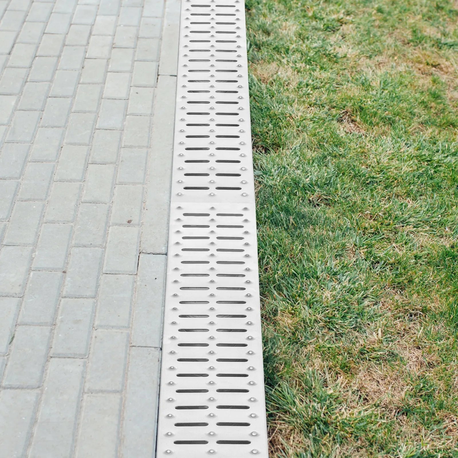 HDPE Trench Drain System 3x39 Inch with Metal Grate, 5.9x5.1 In Channel for Garage and Driveway