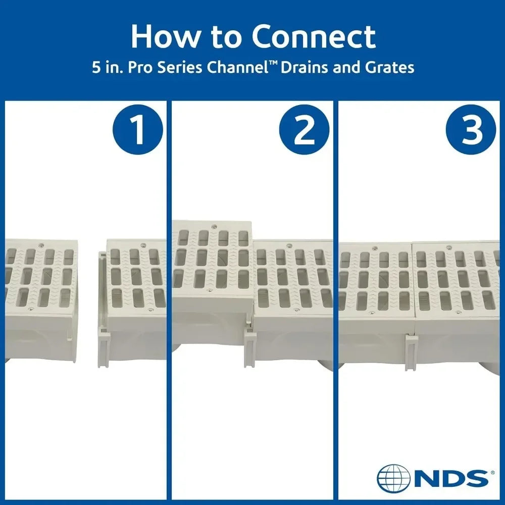 Deep Profile Channel Drain Kit 5 Inch with Galvanized Steel Grates, End Caps and Outlet, 39 In