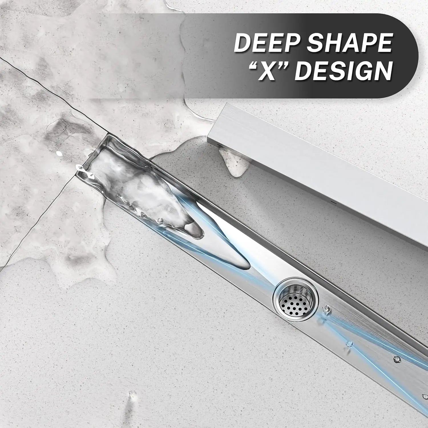 30 Inch Linear Shower Drain, Stainless Steel with Reversible Cover and Hair Strainer