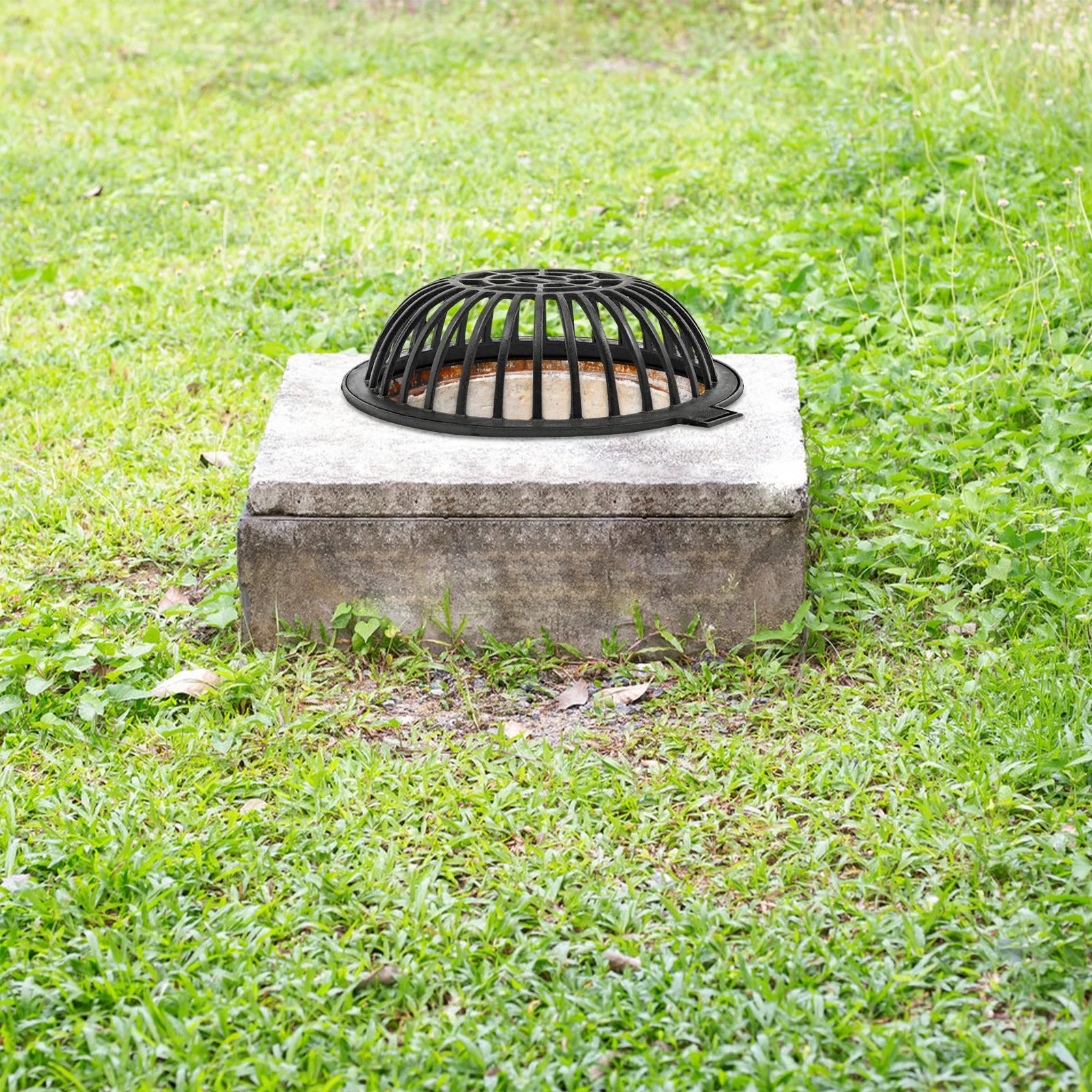 Round Dome Drainage Grate with Frame, Overflow Relief Gully for Garden, Yard and Lawn