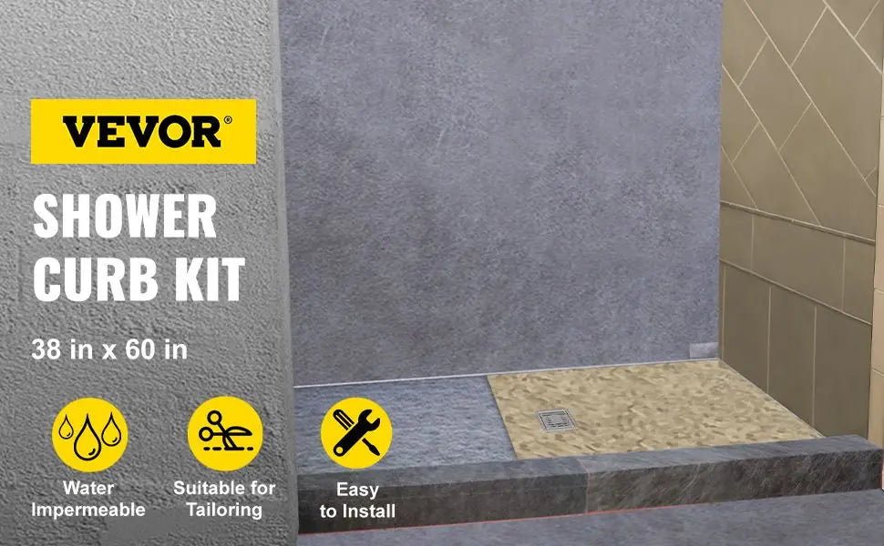 Adjustable Watertight Shower Curb 38x60 in with PVC Flange and Steel Drain Cover