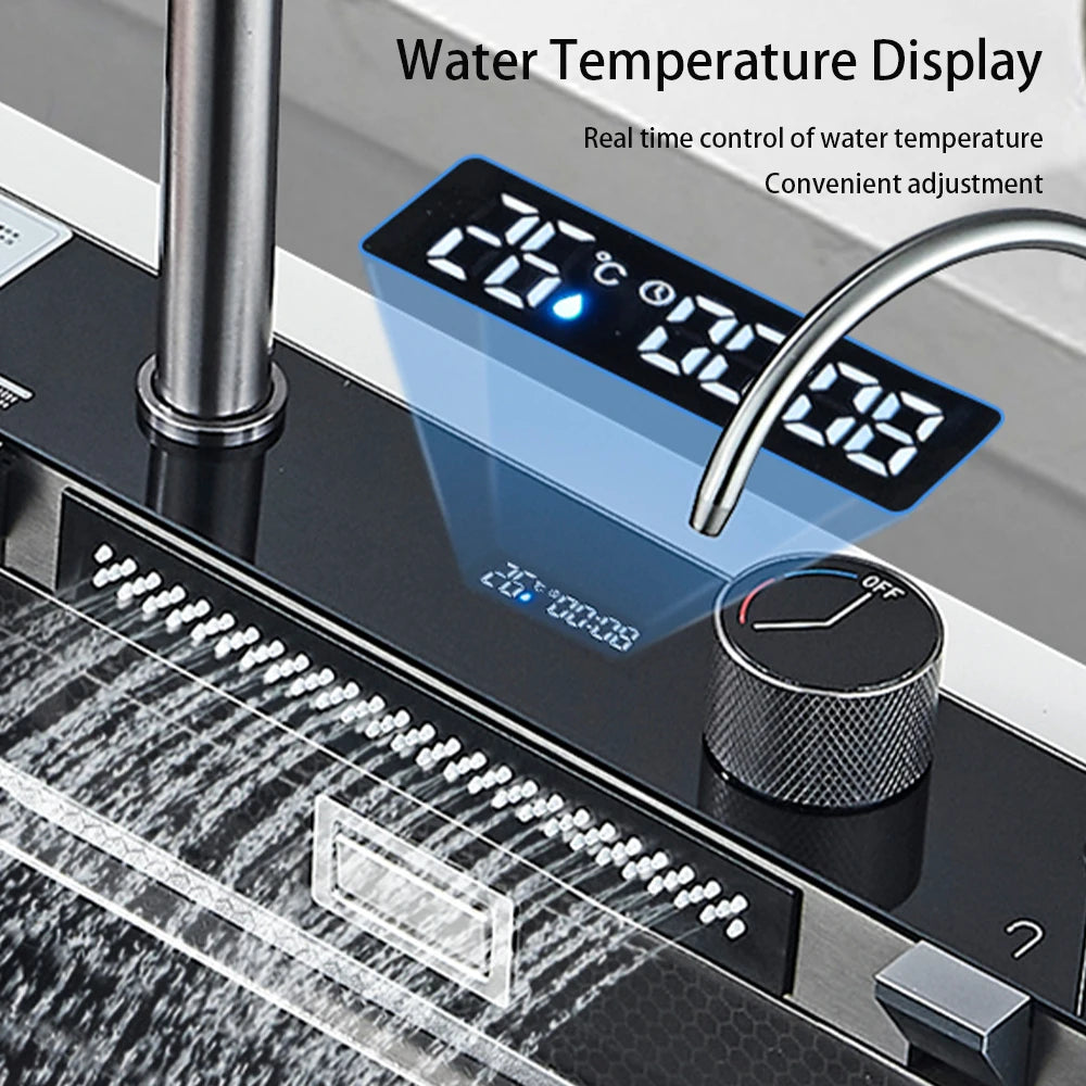 Waterfall Kitchen Sink with Digital Display, Stainless Steel