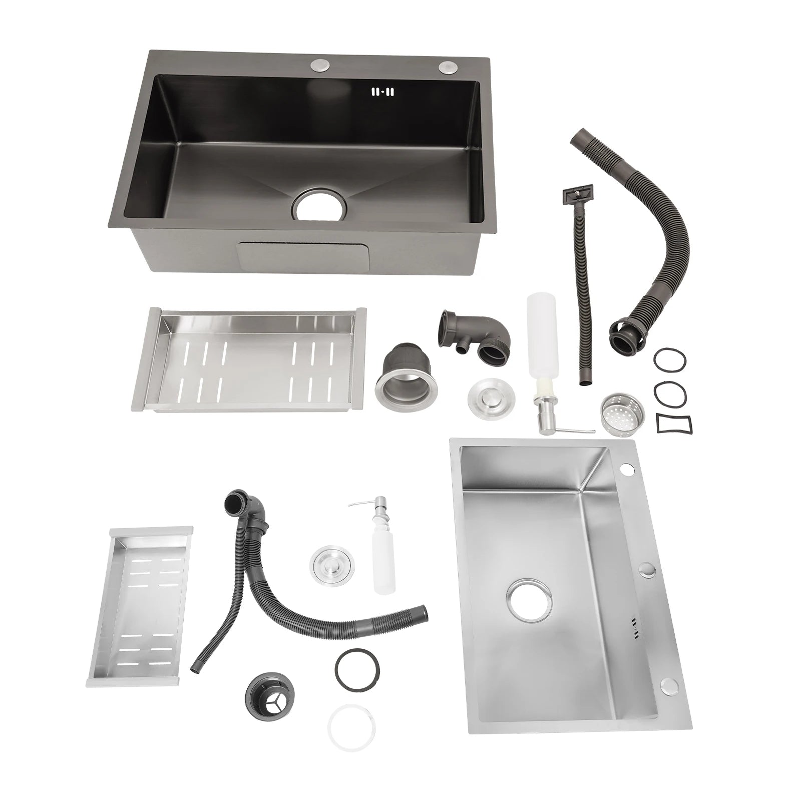 Stainless Steel Kitchen Sink with Soap Dispenser and Drainage Basket, No Faucet