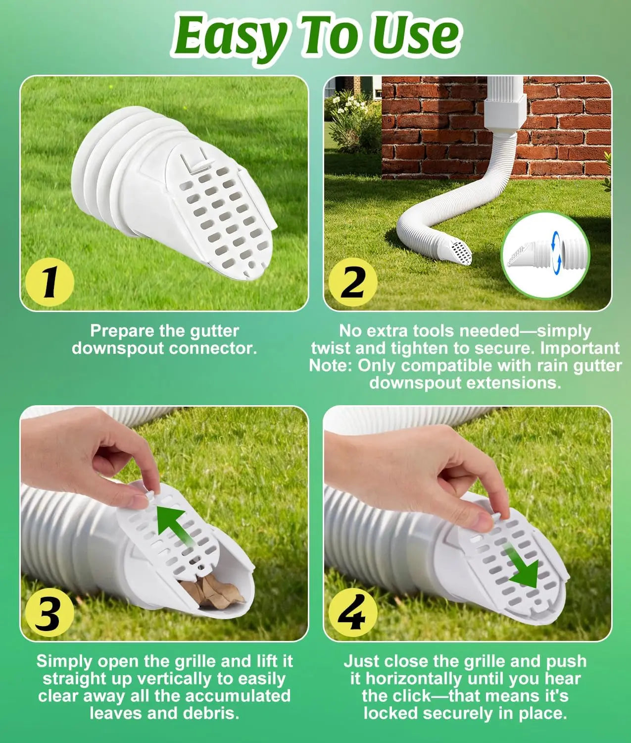 Gutter Downspout Extension Hose Guard 2-Pack, White for Standard 4 Inch Circular Threaded Downspouts