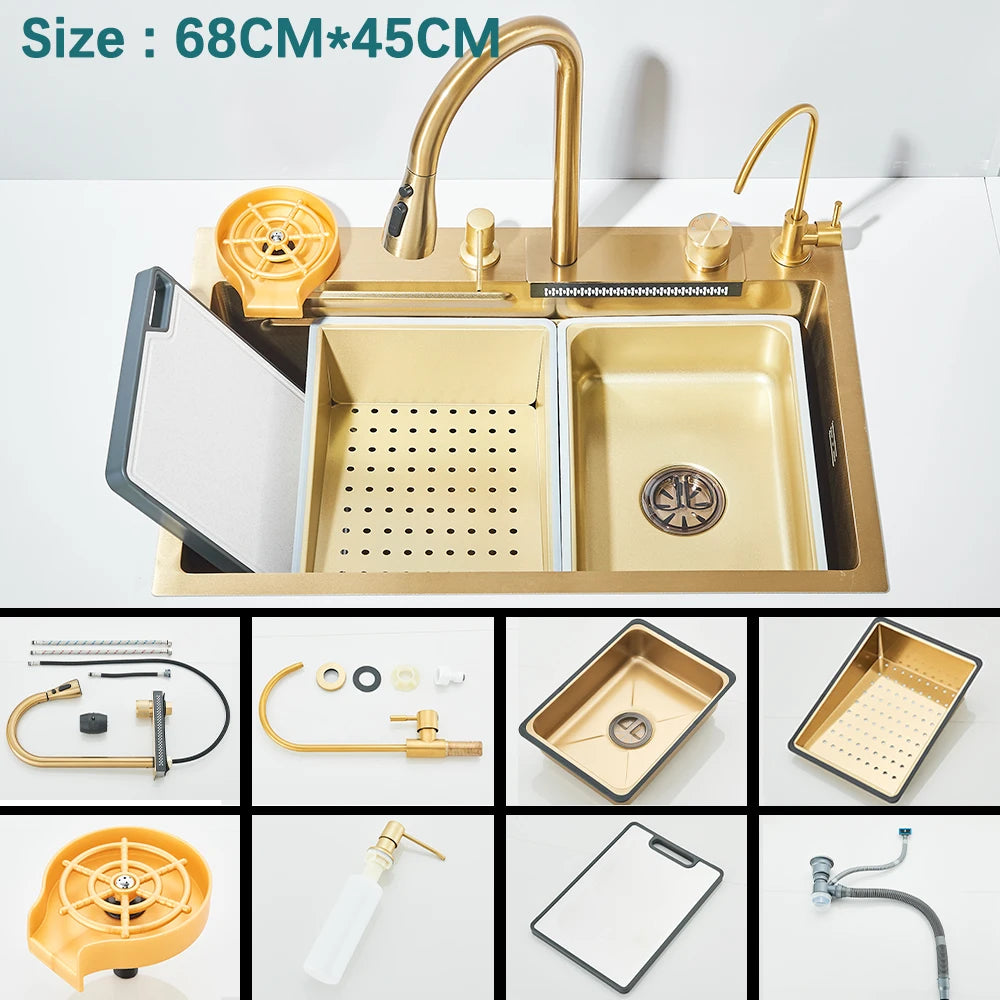 Waterfall Kitchen Sink with Digital Display, Stainless Steel