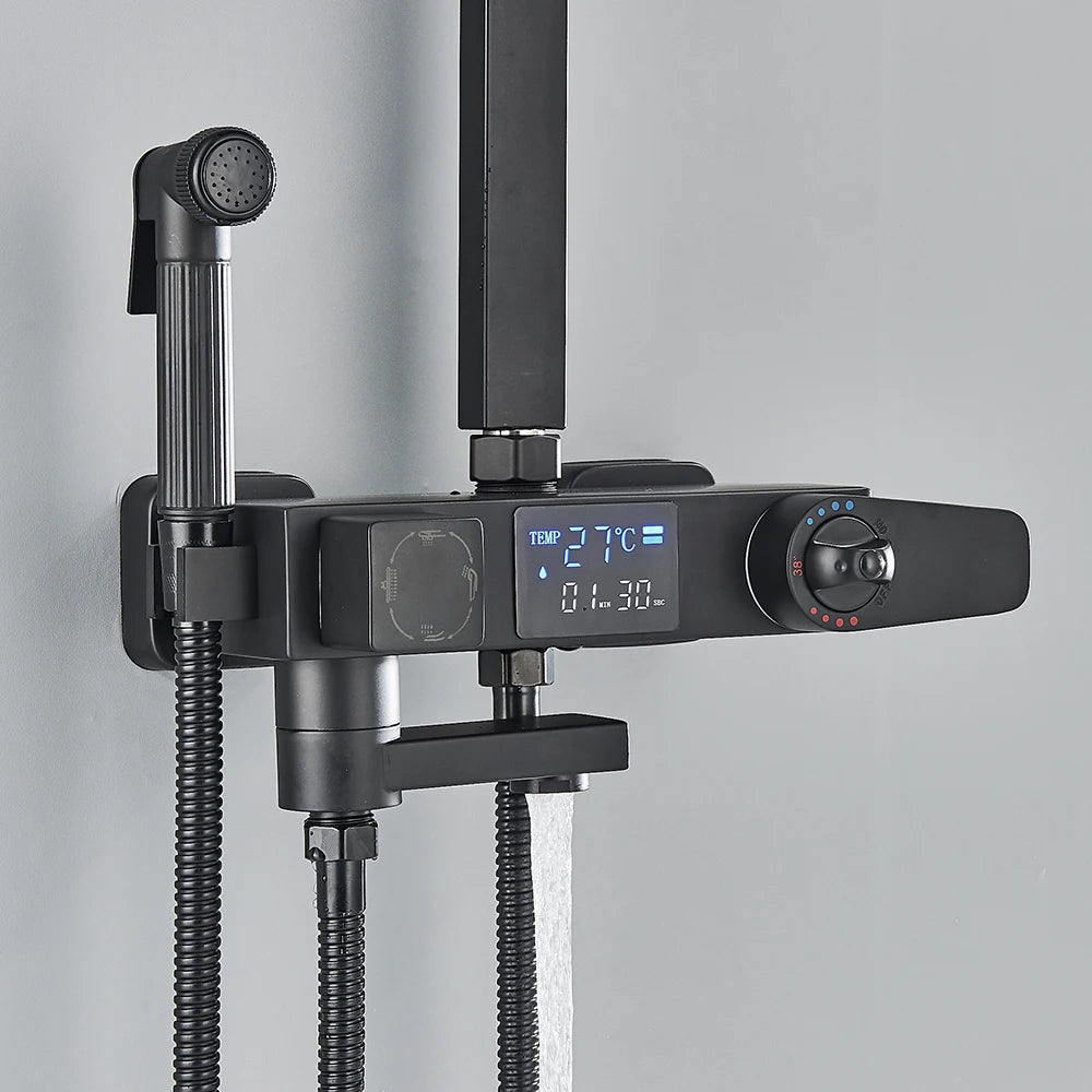 4-Way Thermostatic Shower Faucet with Digital Display and Shelf