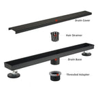 12 Inch Linear Shower Drain, Matte Black with Tile Insert Panels and Hair Strainer