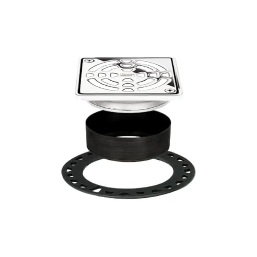 4 Inch Square Shower Drain Kit with Integrated Bonding Flange, Chrome