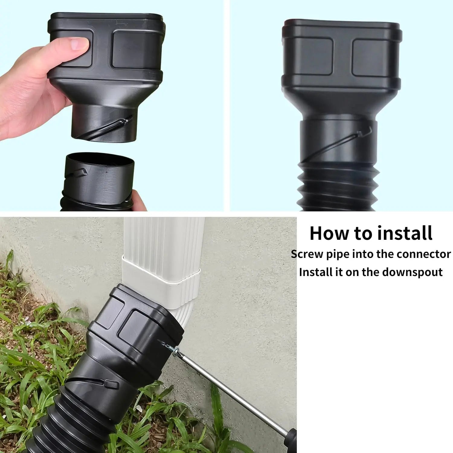 Flexible Gutter Downspout Extension 7 Ft, Black 2-Pack for 2x3 and 3x4 Downspouts