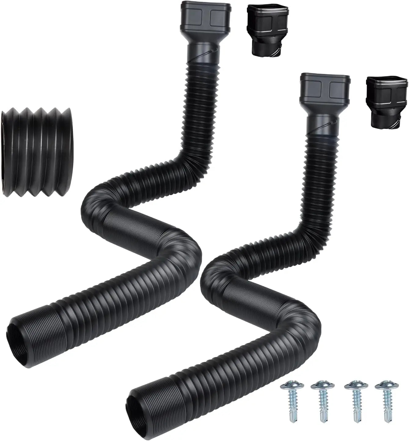 Flexible Gutter Downspout Extension 7 Ft, Black 2-Pack for 2x3 and 3x4 Downspouts