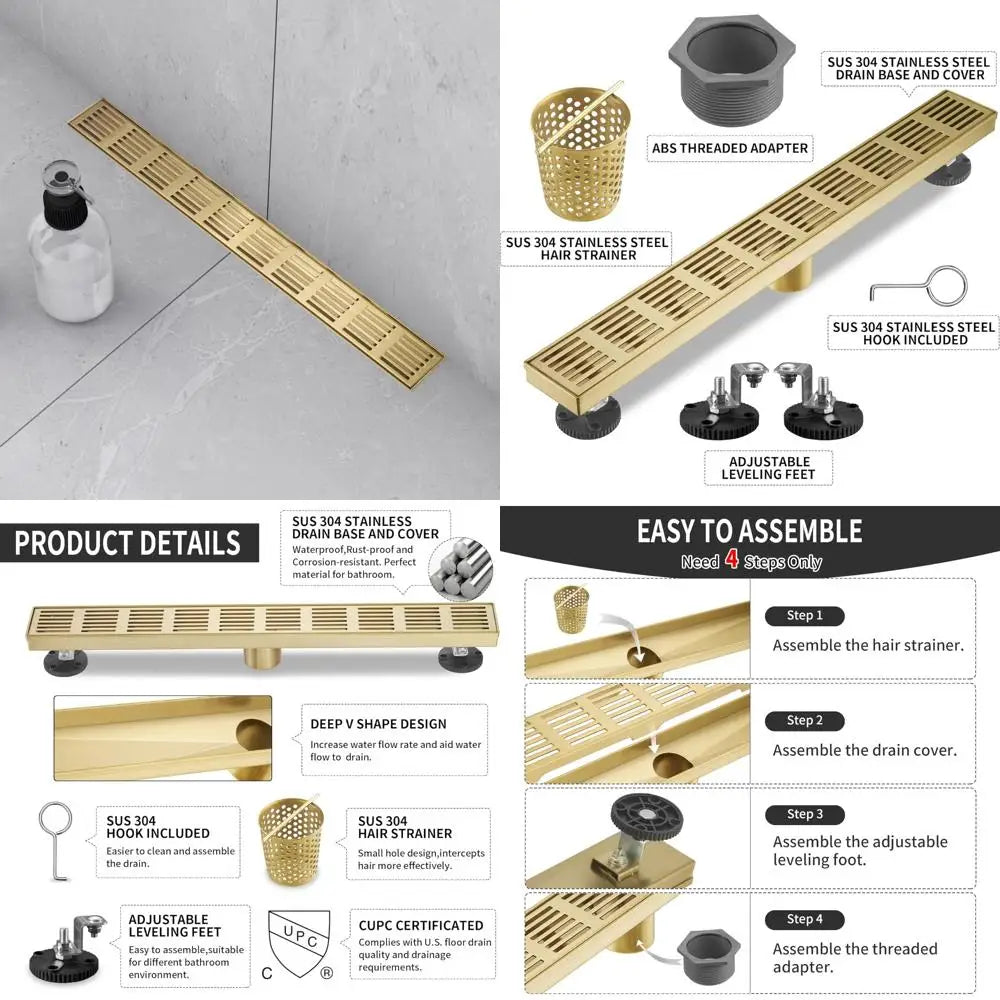 32 Inch Linear Shower Drain, 304 Stainless Steel High-Flow 51 L/Min US Standard Floor Drain