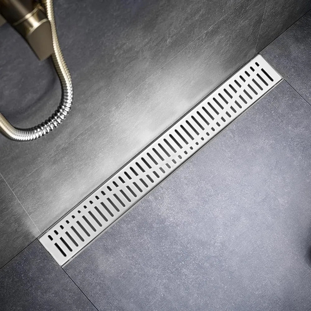 24 Inch Linear Shower Drain, Brushed Stainless Steel V-Shape Floor Drain, cUPC Certified