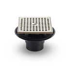5 Inch Square Shower Drain, ABS Body with Nickel Head Assembly and 2 Inch Outlet