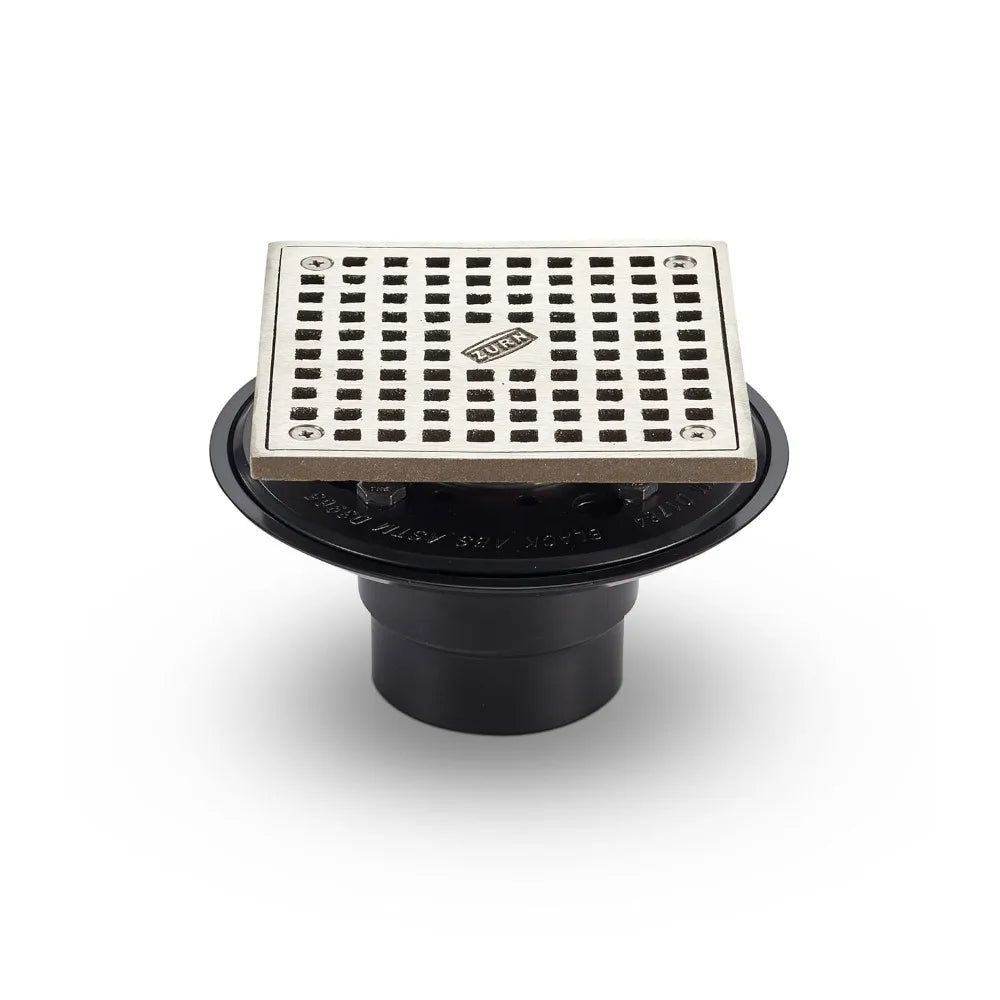 5 Inch Square Shower Drain, ABS Body with Nickel Head Assembly and 2 Inch Outlet