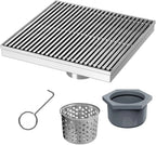 8 Inch Square Shower Drain, Brushed Nickel Wedge Wire Grate 304 Stainless Steel with Hair Strainer