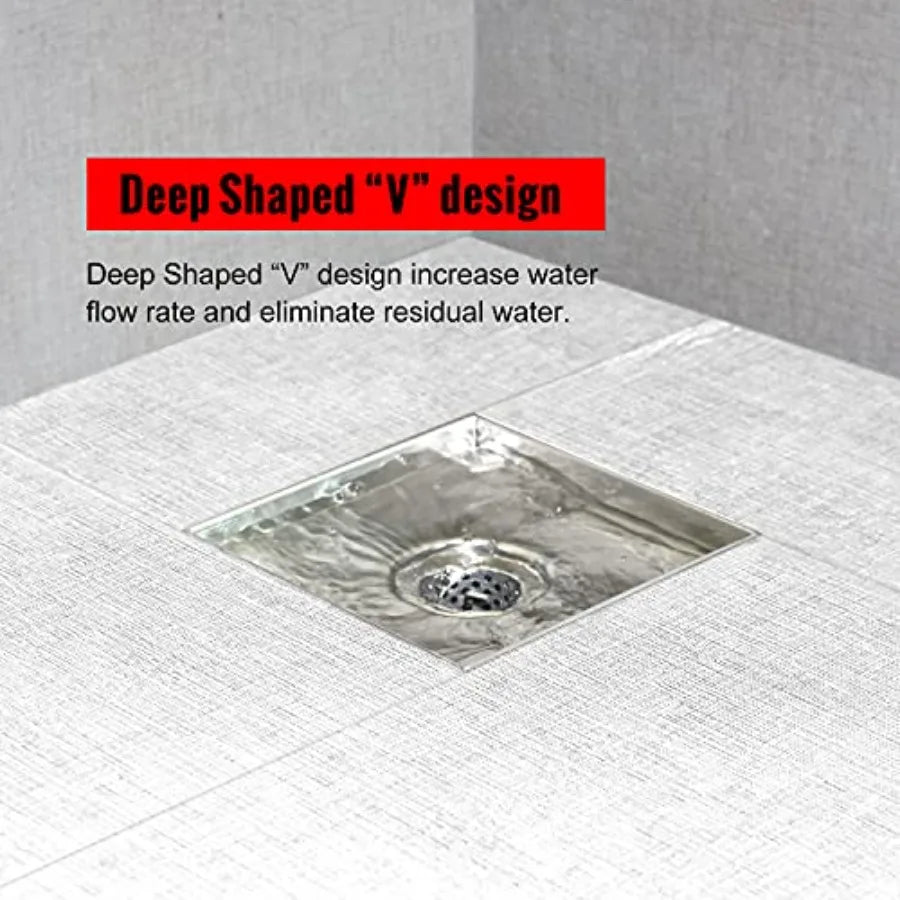 6 Inch Square Shower Drain with Tile Insert Stealth Cover, Stainless Steel