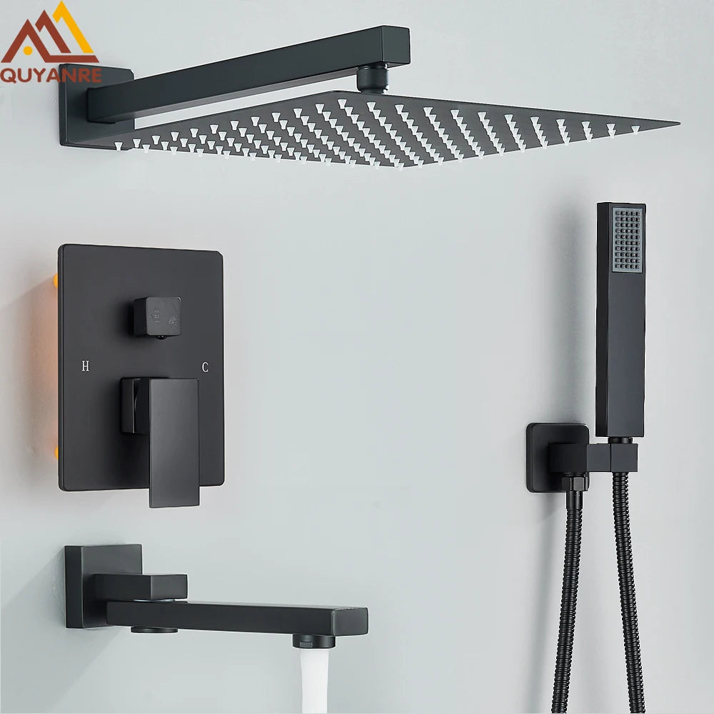Concealed Rain and Waterfall Shower System with Tub Spout