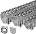 Heavy-Duty Channel Drain with Steel Grate, 3-Pack for Driveway and Trench Water Management