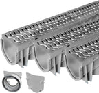 Heavy-Duty Channel Drain with Steel Grate, 3-Pack for Driveway and Trench Water Management