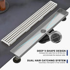 24 Inch Linear Shower Drain, Brushed Nickel Removable Grate and Adjustable Feet for Bathroom and Balcony